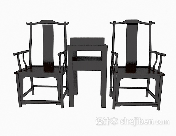 中式风格中式高背椅、边桌3d模型下载