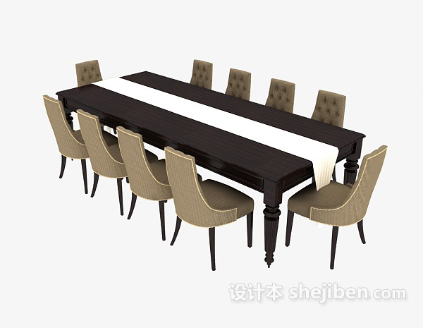 免费大型实木桌椅组合3d模型下载