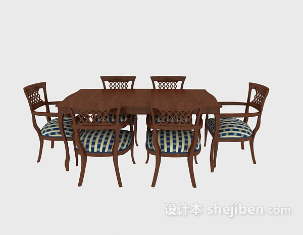 欧式风格欧式简易餐桌组合3d模型下载