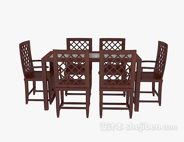 中式风格中式红木桌椅3d模型下载