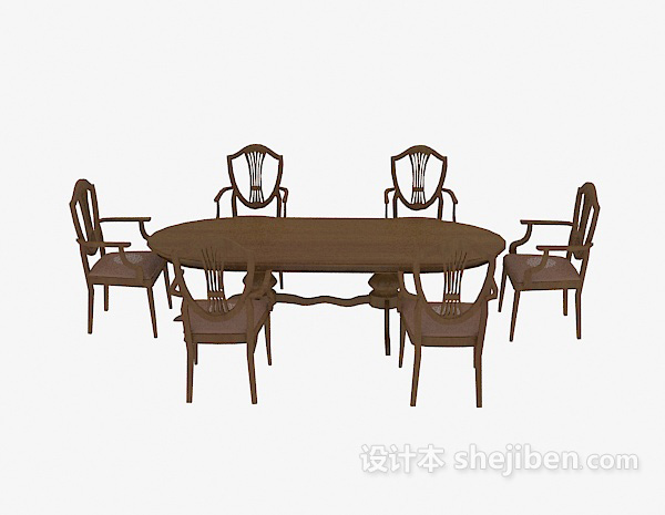 田园风格实木餐桌椅组合3d模型下载