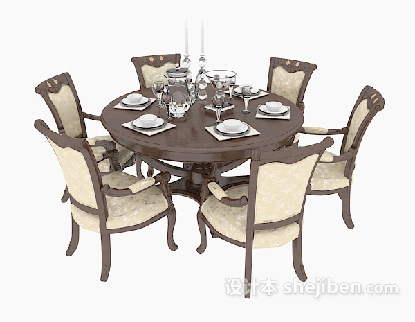 免费简欧风格餐桌餐椅3d模型下载