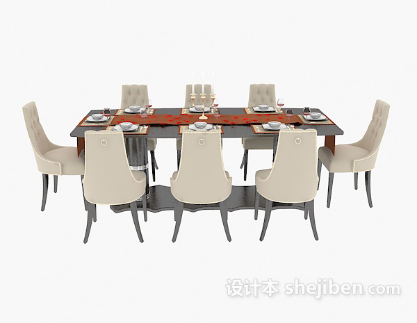 欧式家庭餐桌椅3d模型下载