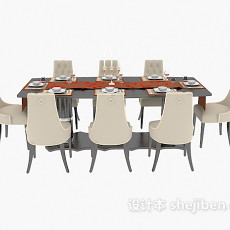 欧式家庭餐桌椅3d模型下载