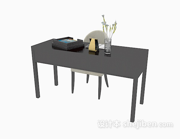现代风格黑色简约书桌3d模型下载