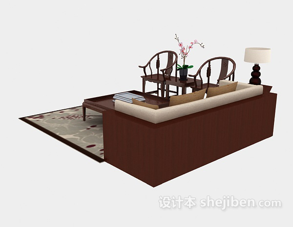 中式风格 组合沙发3d模型下载