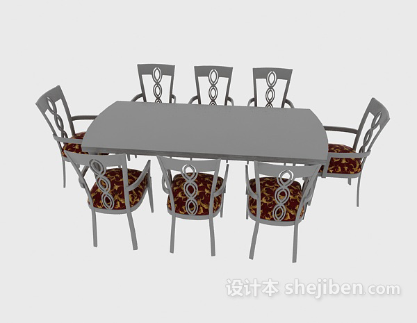 东南亚风格八人餐桌椅3d模型下载