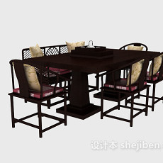 中式实木餐桌椅3d模型下载