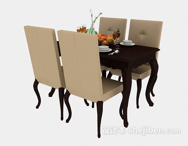 欧式风格简欧风格桌椅组合3d模型下载
