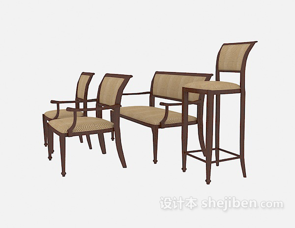 实木扶手椅集合3d模型下载
