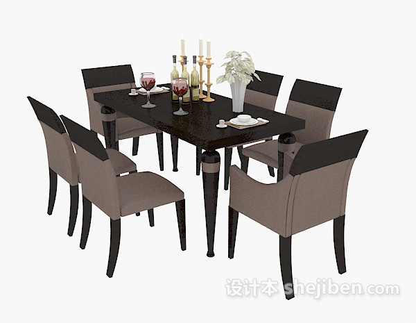 餐厅桌椅组合3d模型下载