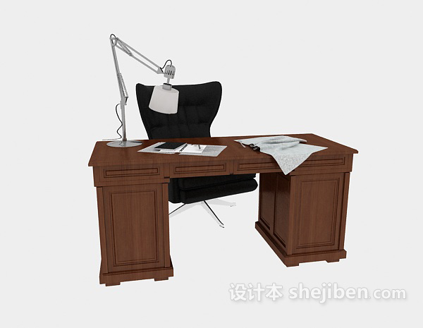 现代风格传统实木办公桌3d模型下载