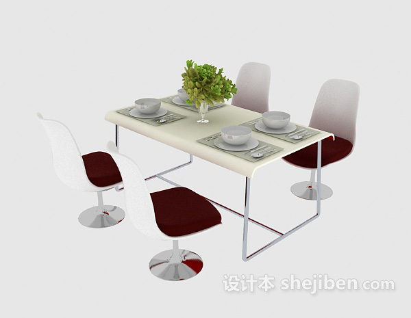 免费现代实木四人餐桌3d模型下载