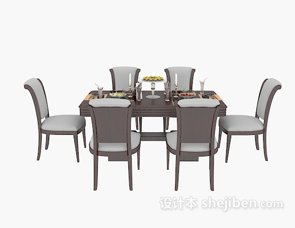 免费美式家庭实木餐桌3d模型下载