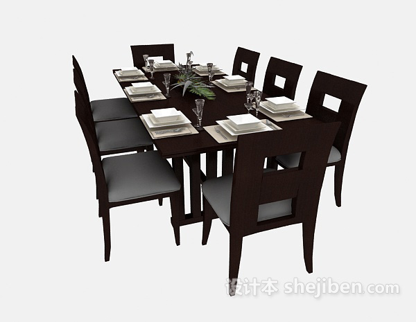 东南亚风格美式风格实木餐桌餐椅3d模型下载
