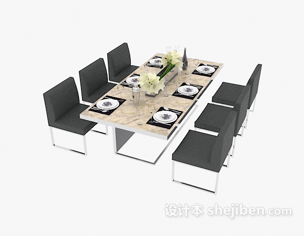 免费简约餐厅桌椅3d模型下载