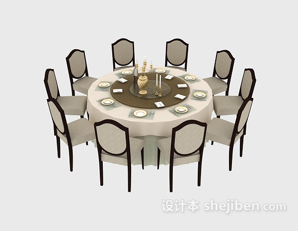 酒店餐桌餐椅3d模型下载