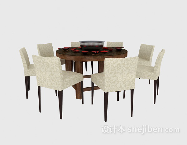 东南亚风格火锅店餐桌椅组合3d模型下载