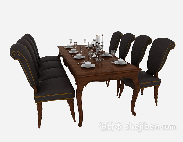 免费欧式 餐桌椅 组合3d模型下载