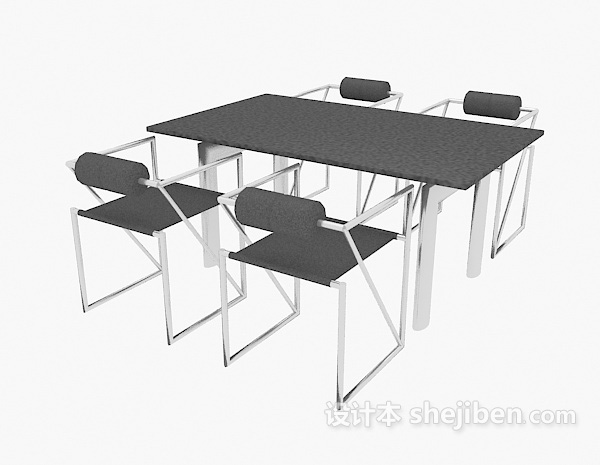 现代四人桌椅组合3d模型下载