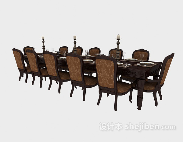 其它美式大型家具餐桌3d模型下载