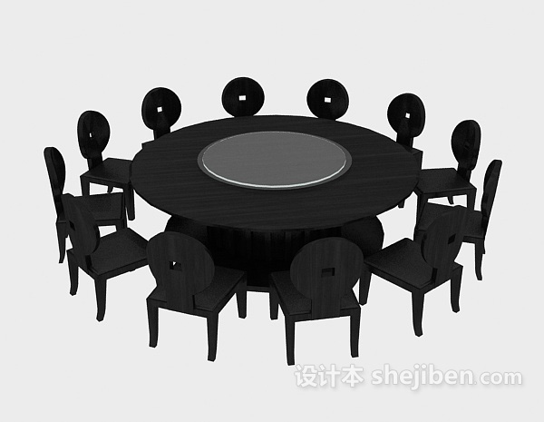 黑色实木餐桌椅3d模型下载