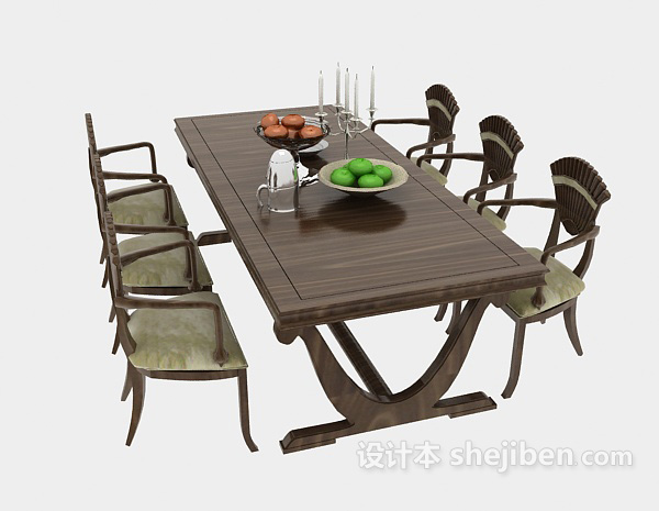 免费棕色实木餐桌3d模型下载