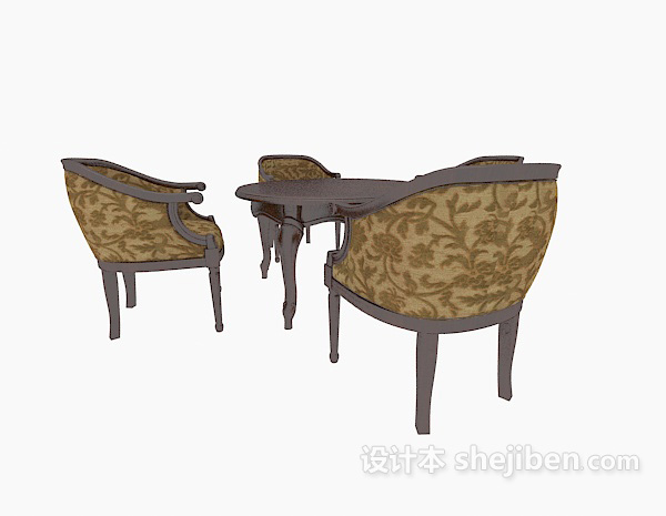免费休闲茶几桌椅组合3d模型下载