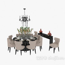 美式风格家居餐桌椅3d模型下载