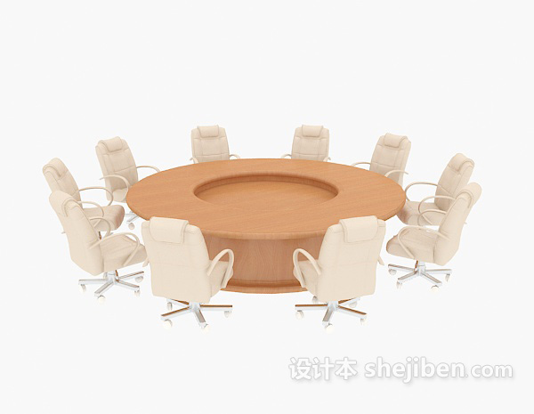 免费圆形会议桌椅组合3d模型下载