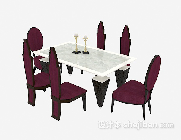 地中海风格餐厅实木桌椅组合3d模型下载