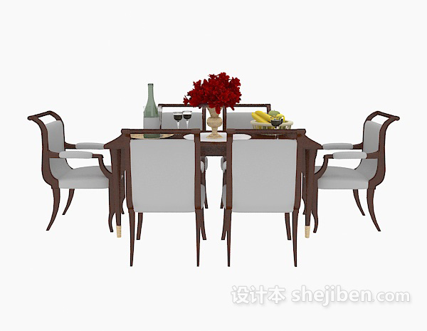 欧式餐厅桌椅组合3d模型下载
