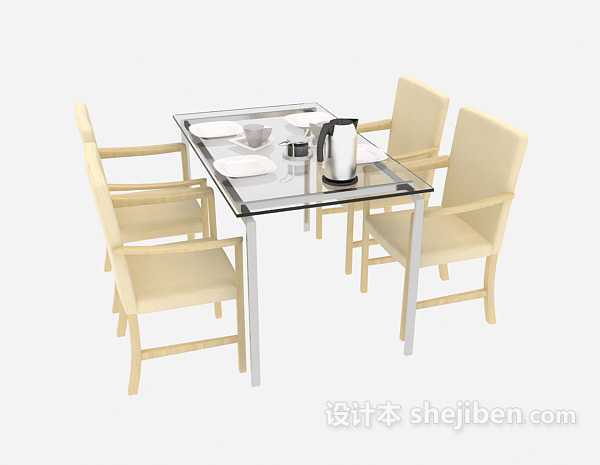 免费茶水间桌椅组合3d模型下载