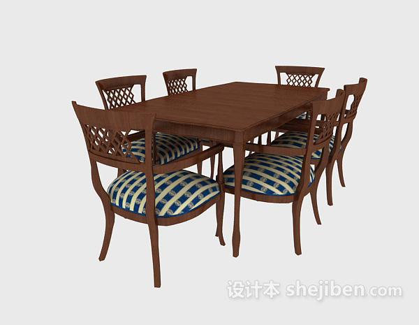 欧式简易餐桌组合3d模型下载
