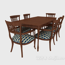 欧式简易餐桌组合3d模型下载