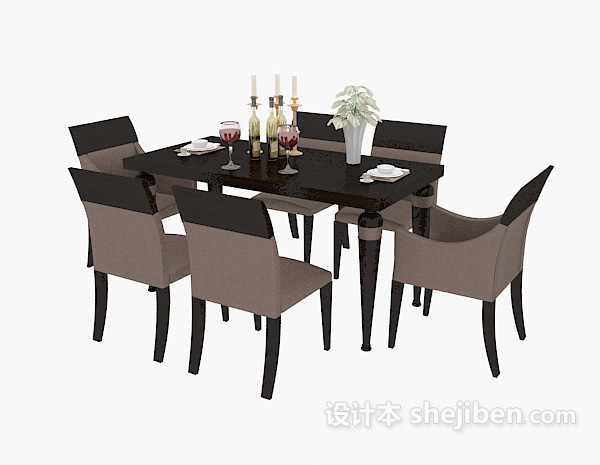 东南亚风格餐厅桌椅组合3d模型下载