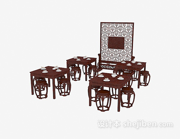 中式风格中式红木桌椅组合3d模型下载