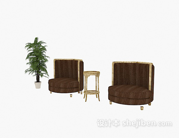 田园沙发椅组合3d模型下载