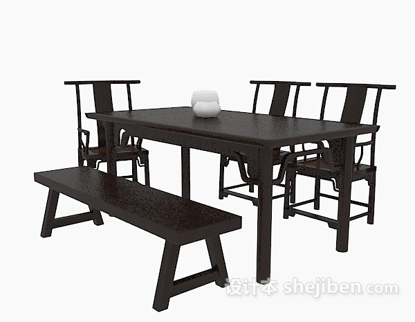 黑色中式桌椅组合3d模型下载