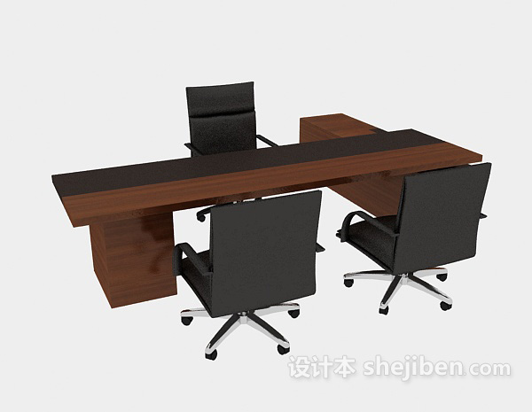 免费木质简约办公桌椅3d模型下载