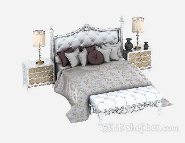 欧式风格欧式双人床、沙发组合3d模型下载