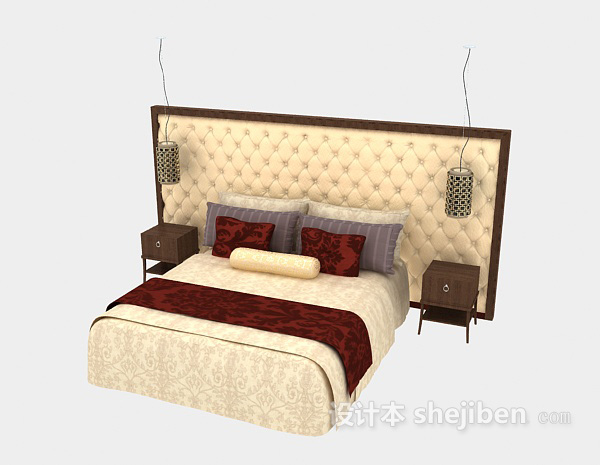 免费中式家居双人床3d模型下载
