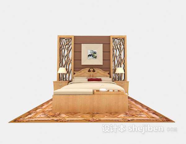 其它美式实木双人床3d模型下载