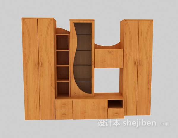 现代风格带展示柜的组合衣柜3d模型下载