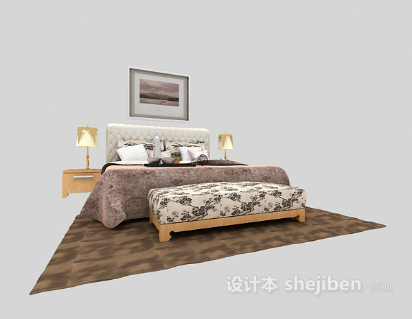 免费实木床3d模型下载