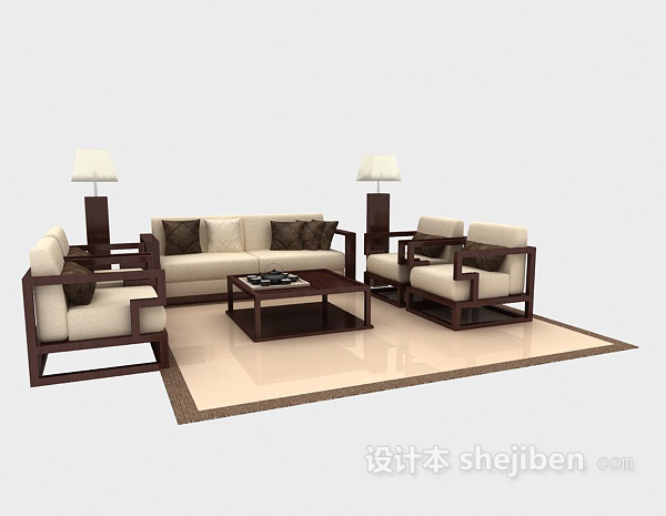 免费中式风格沙发组合3d模型下载