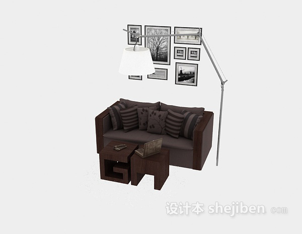免费现代实木双人沙发3d模型下载
