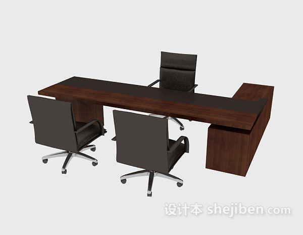 免费简约实木办公桌椅3d模型下载