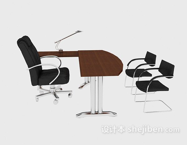 现代风格办公实木桌椅3d模型下载