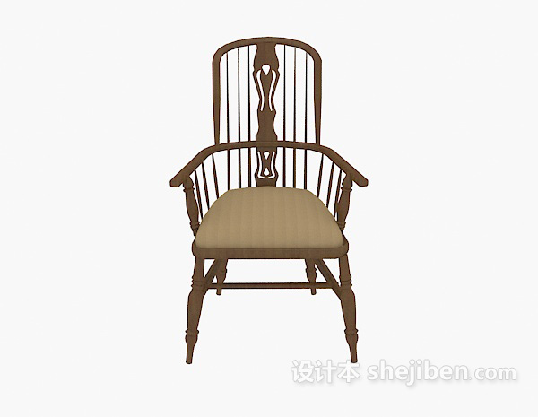 中式风格中式风格高背木椅3d模型下载